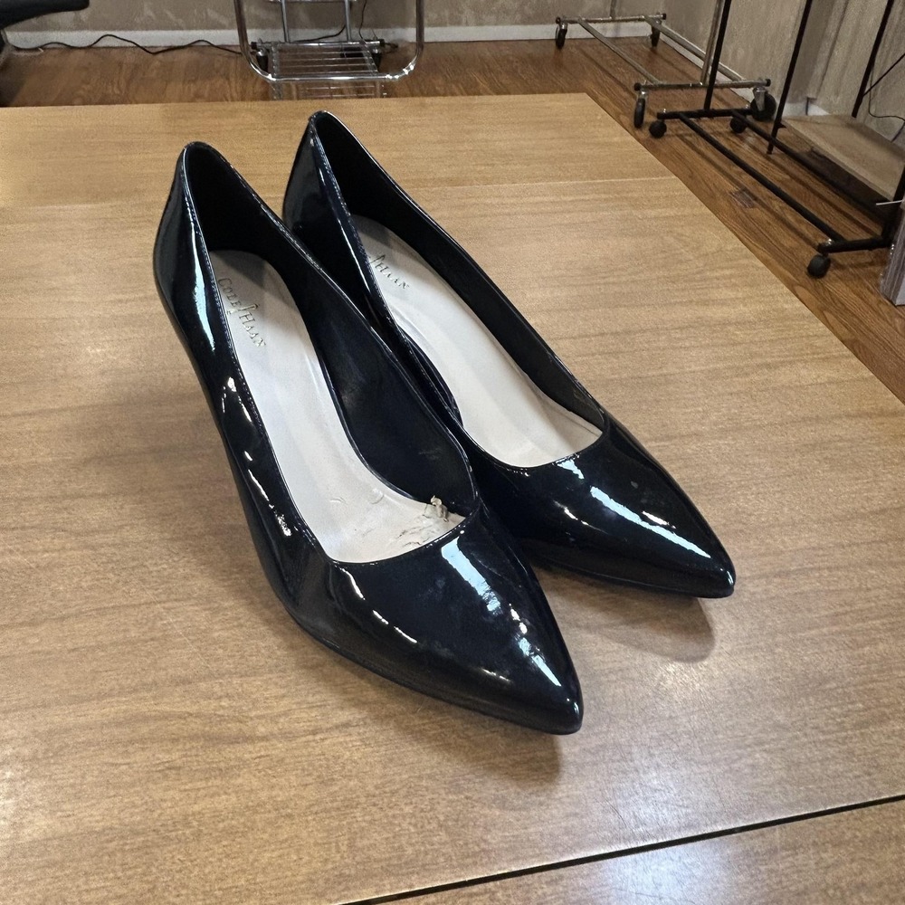 Cole Haan Shoes Womens SZ 9B Black Patent Pointed Toe Stiletto Heel Pumps FLAKE